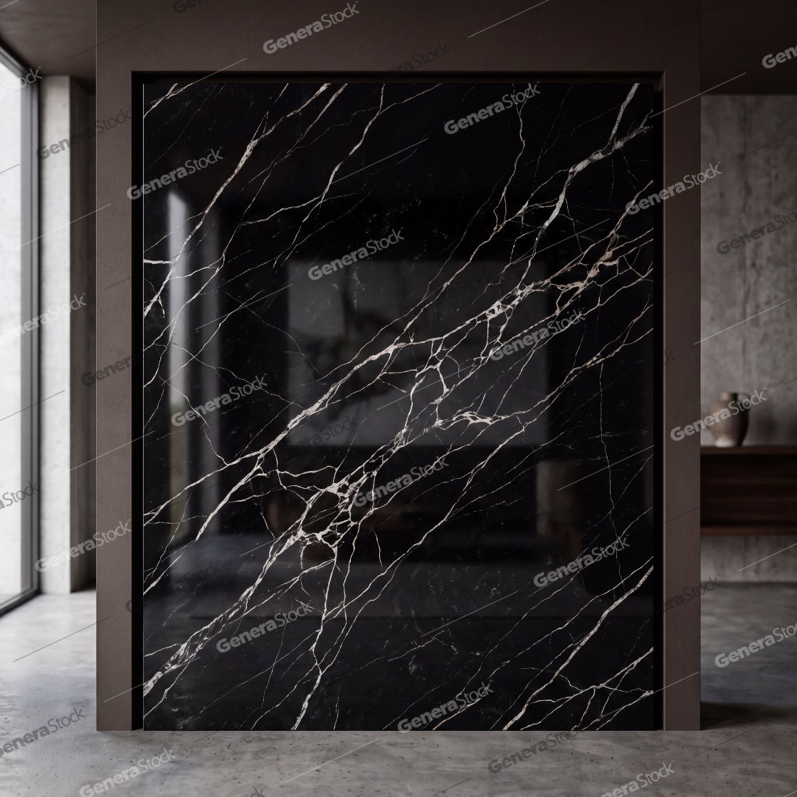Luxury Black Marble Slab with White Veining in Modern Minimalist Interior Design