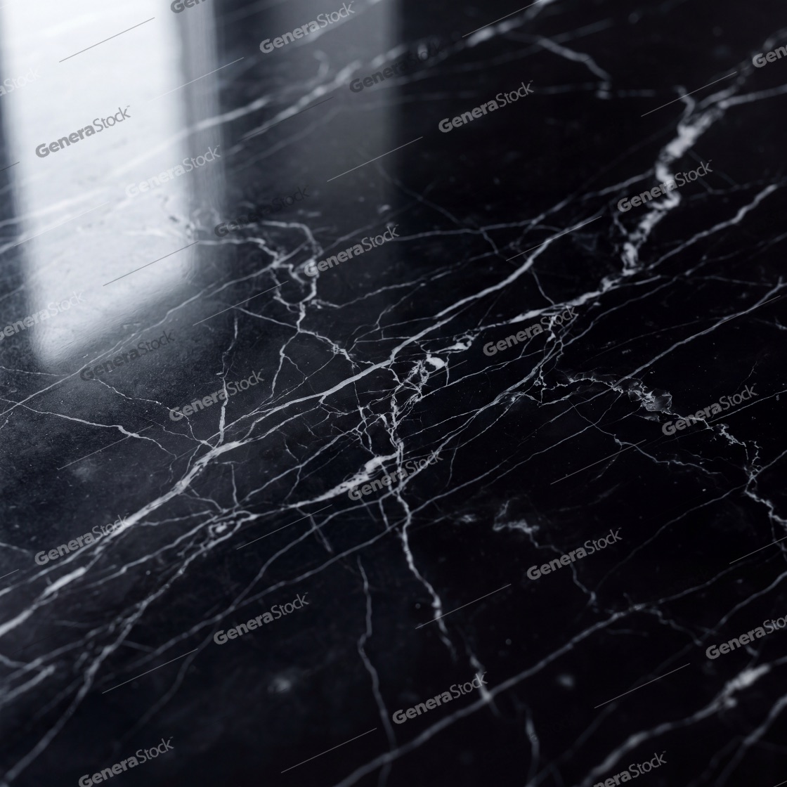 Luxurious black marble surface with elegant white veins and glossy polished finish