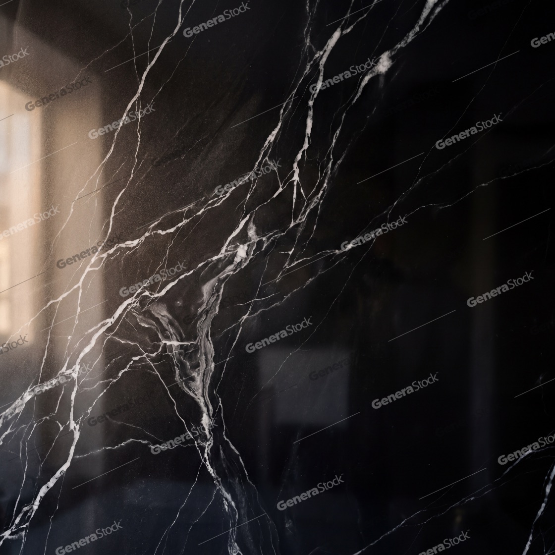 Polished Black Marble Texture with Elegant White Veins and Soft Reflections