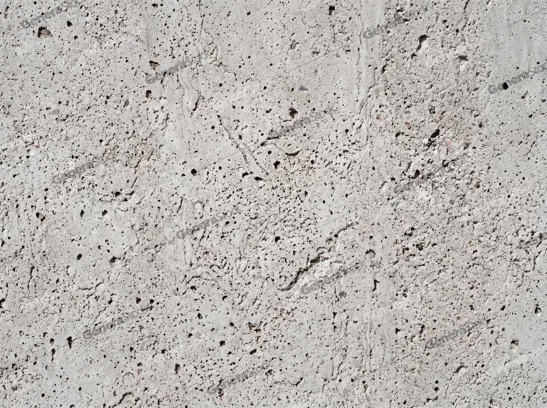 Detailed texture of a porous light gray concrete surface with small holes and cracks, ideal for industrial backgrounds