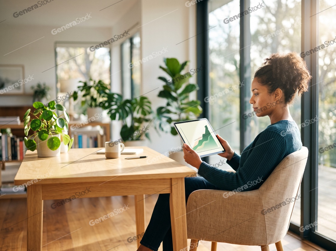 Professional woman analyzes financial growth charts on a digital
