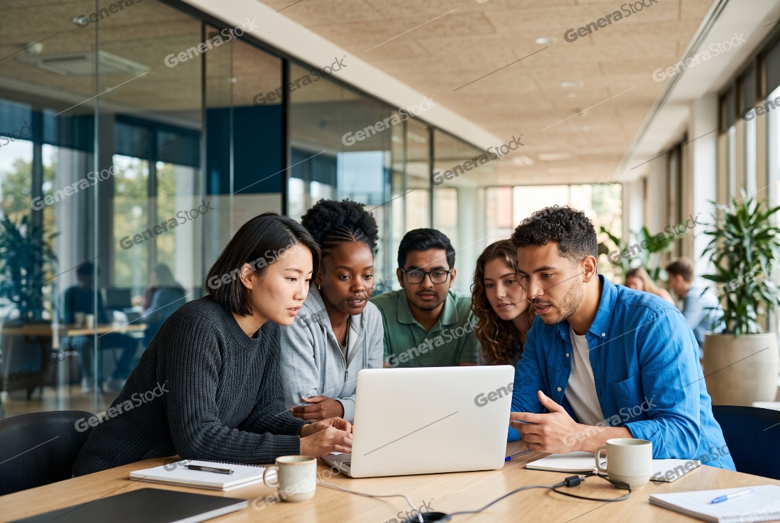 Multi-ethnic team of young creative professionals collaborating