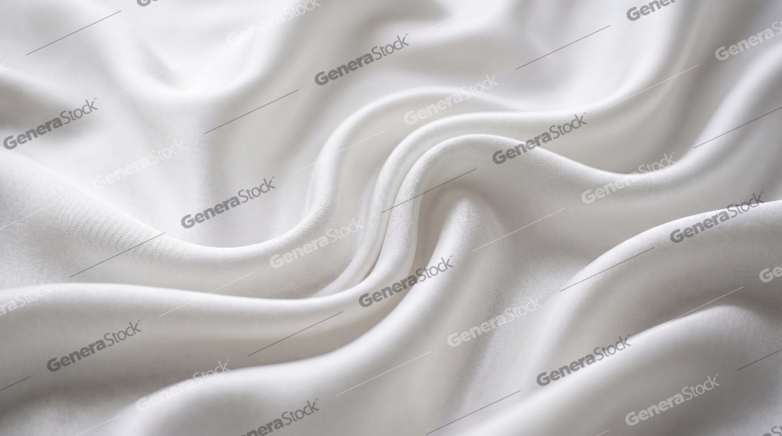 Luxurious white silk fabric background with elegant flowing folds and soft ripples
