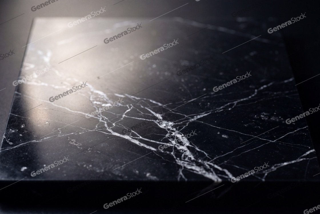 Luxurious Polished Black Marble Slab with Natural White Veins and Reflective Surface
