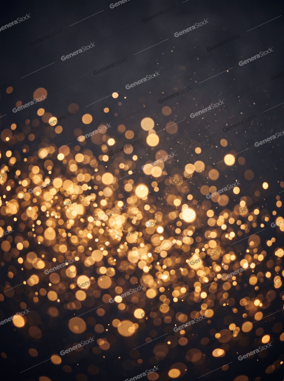 Abstract golden bokeh lights and shimmering sparkles on a dark background for festive celebrations