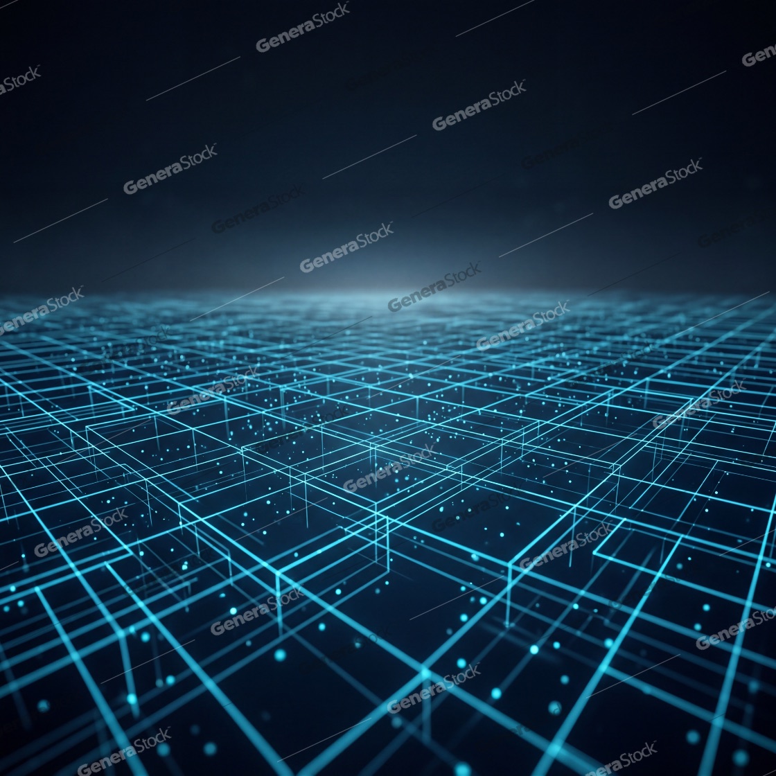 Abstract futuristic digital grid landscape with glowing blue lines and particles, representing big data, connectivity, and artificial intelligence