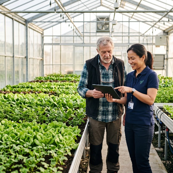 senior, farmer, and, young, agricultural, specialist, using, tablet, greenhouse, agriculture, technology, digital, smart, farming, agronomist, plants, lettuce, vegetables, collaboration, diverse, woman, man, monitoring, data, research, growing, nursery, farm, organic, sustainable, professional, teamwork, smiling, education, mentorship, innovation, industry, glasshouse, hydroponics, harvest, plantation, environment, ecology, nature, work, business, rural, modern, expertise, communication, botanical, cultivation, gardening, horticulture, people, lifestyle