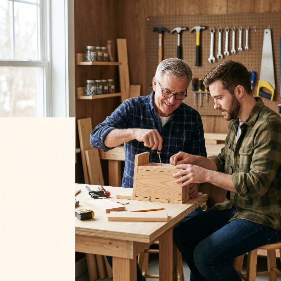 senior, man, and, adult, son, building, wooden, birdhouse, together, home, workshop, woodworking, father, family, diy, craft, hobby, tools, bonding, mentorship, carpenter, wood, manual, labor, improvement, male, cooperation, skill, teaching, learning, leisure, activity, pegboard, screwdriver, project, lifestyle, indoor, two, people, generation, relationship, happiness, focus, craftsmanship, handmade, construction, timber, joinery, apprentice, mentor, retirement, quality, time, creative, artisan