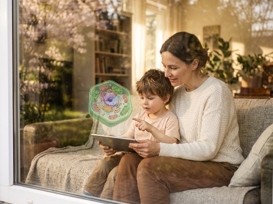 mother, and, son, learning, biology, with, augmented, reality, tablet, home, education, science, cell, hologram, technology, child, family, living, room, stem, digital, futuristic, innovation, teaching, parenting, curiosity, model, plant, organelles, study, e-learning, interactive, modern, lifestyle, together, bonding, woman, boy, educational, app, future