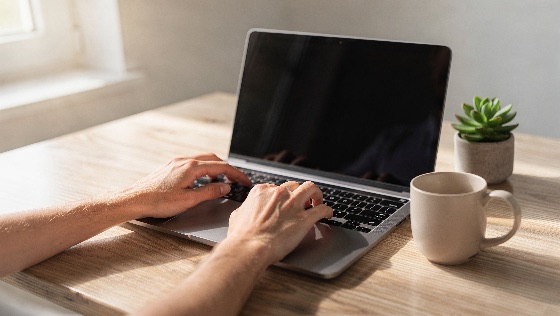 person, hands, typing, laptop, keyboard, wooden, desk, close-up, scene, includes, coffee, mug, and, succulent, plant, bright, natural, light, illuminates, the, workspace, suggesting, productive, home, office, remote, work, environment, computer, business, technology, professional, freelance, digital, internet, online, productivity, closeup, morning, student, education, study, writer, blogger, programmer, developer, coding, searching, browsing, minimalist, clean, lifestyle, modern, creative, communication, fingers, indoor, daylight, tabletop, finance