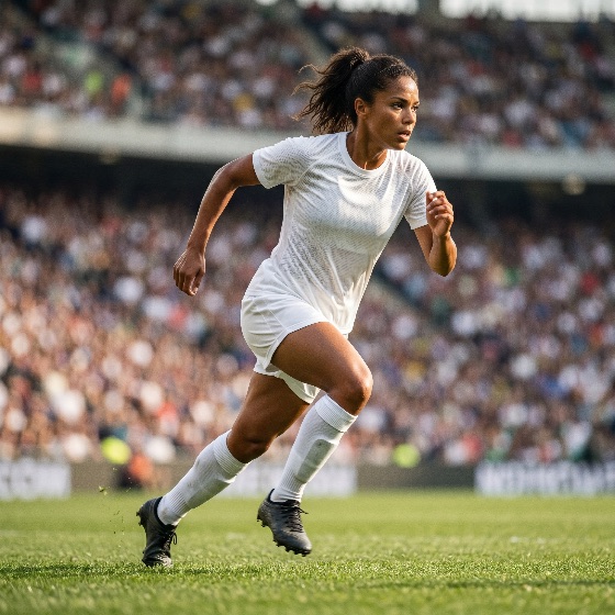 professional, female, athlete, white, sportswear, running, grass, soccer, field, with, blurred, stadium, crowd, the, background, during, competitive, match, football, player, woman, sprinting, sport, competition, uniform, jersey, fitness, athletic, action, game, pitch, audience, team, training, exercise, healthy, lifestyle, determination, focus, energy, speed, motion, outdoor, daylight, championship, league, sportswoman, active, performance, strength, endurance, cleats, sports