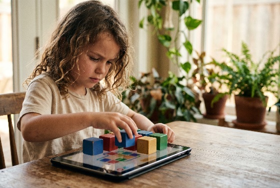 young, child, playing, with, colorful, wooden, blocks, digital, tablet, for, interactive, learning, home, education, play, technology, toys, augmented, reality, early, childhood, development, focus, concentration, curly, hair, girl, indoor, lifestyle, modern, preschool, stem, student, teaching, toy, wood, classroom, creative, game, hobby, intelligence, kid, leisure, little, person, school, sitting, smart, table, tech, toddler, people