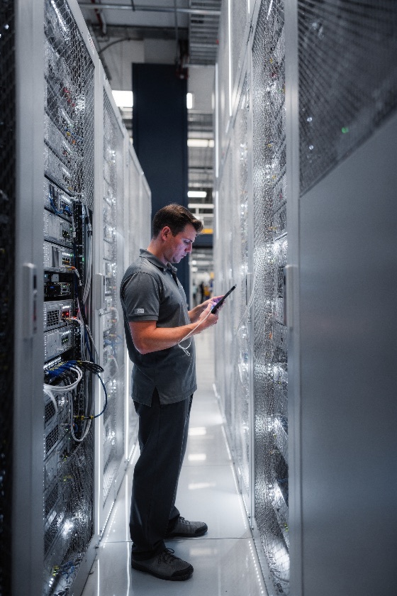 professional, technician, using, digital, tablet, monitor, ser, male, inspect, server, racks, modern, data, center, monitors, networking, hardware, and, cables, within, high-tech, facility, engineer, technology, cloud, computing, maintenance, computer, internet, infrastructure, storage, database, telecommunications, connectivity, hosting, mainframe, system, administration, monitoring, security, industrial, work, man, adult, indoor, equipment, rack, cabinet, cable, wire, light, information, communication, cyber, software, support, service, electronic, big