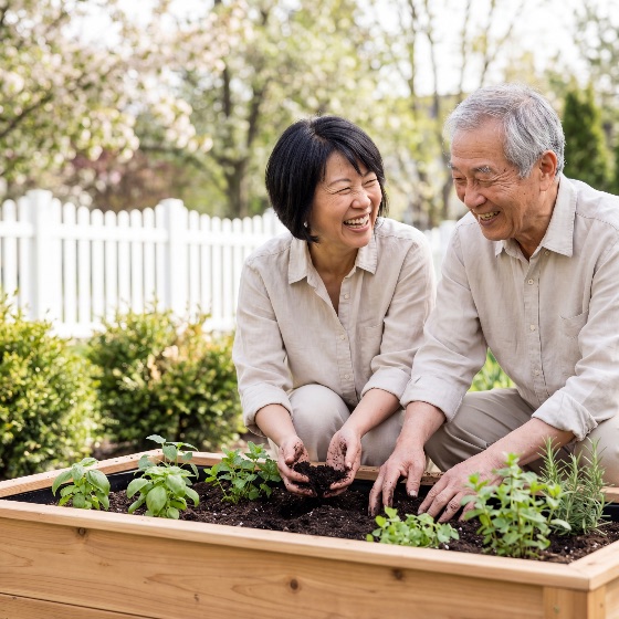 happy, senior, asian, couple, laughing, while, gardening, together, raised, wooden, planter, box, their, backyard, planting, fresh, herbs, and, enjoying, sunny, spring, day, outdoors, home, retirement, garden, lifestyle, elderly, outdoor, relationship, hobby, nature, summer, activity, healthy, wellness, soil, plants, basil, mint, rosemary, life, active, seniors, man, woman, husband, wife, smiling, cheerful, leisure, green, environment, sustainable, organic, homegrown, tools, picket, fence, daylight, people
