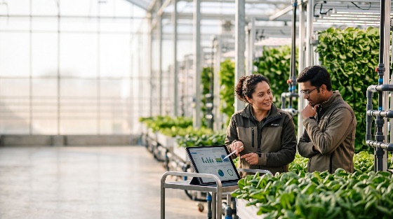 agricultural, scientists, analyzing, data, tablet, modern, vertical, farm, greenhouse, agriculture, technology, farming, hydroponics, research, sustainable, innovation, agritech, smart, plants, vegetables, collaboration, teamwork, professional, digital, analysis, monitoring, food, production, indoor, agronomist, environment, growth, organic, future, diverse, science, biology, botany, sustainability, eco-friendly