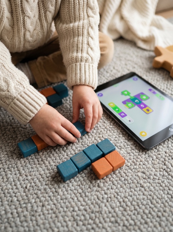 child, playing, with, wooden, blocks, and, tablet, app, for, early, stem, learning, hands, toys, coding, education, play, childhood, logic, puzzle, technology, digital, physical, home, cozy, development, skills, programming, educational, toy, screen, time, interactive, creative, montessori, kindergarten, preschool, activity, indoor, carpet, lifestyle, modern, smart, growth, cognitive