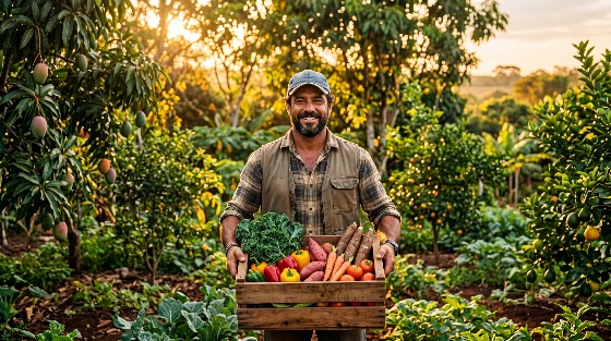 happy, farmer, holding, wooden, crate, filled, with, fresh, organic, vegetables, lush, garden, sunset, harvest, agriculture, farm, healthy, gardening, man, smiling, nature, food, sustainability, local, produce, rural, lifestyle, nutrition, orchard, mango, tree, bell, pepper, carrot, tomato, kale, sweet, potato, worker, small, business, eco-friendly, seasonal, abundance, crop, cultivation, outdoor, golden, hour, happiness, pride, homegrown, plant, soil, vegetation, sustainable, farming, vegetable, box, landscapes