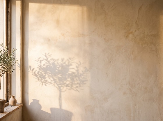 minimalist, interior, scene, with, warm, sunlight, casting, olive, tree, shadow, textured, beige, wall, texture, background, aesthetic, light, window, mediterranean, wabi-sabi, serene, calm, peaceful, plaster, home, decor, design, plant, leaf, golden, hour, copy, space, neutral, earthy, ceramic, vase, windowsill, wood, soft, silhouette, organic, simple, elegant, lifestyle, atmosphere, mood, zen, architectural, indoor, still, life, interiors