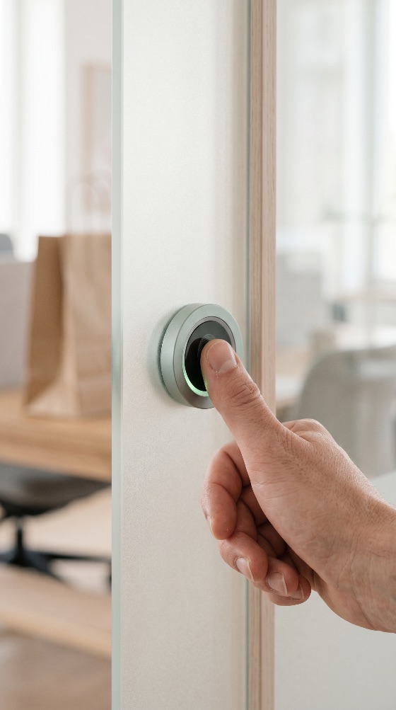 close-up, hand, using, biometric, fingerprint, scanner, glass, door, for, secure, office, access, security, technology, thumb, authentication, identification, modern, digital, protection, privacy, smart, sensor, electronic, business, safety, entry, high-tech, verify, recognition, scanning, futuristic, corporate, interior, professional, green, light, touch, unlock, system, innovation, data, control, finance