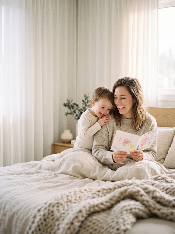 happy, mother, and, her, young, son, laughing, together, while, looking, colorful, drawing, bed, bright, cozy, bedroom, child, family, home, love, bonding, toddler, parenting, childhood, morning, interior, lifestyle, joy, woman, boy, card, gift, art, creative, minimalist, airy, neutral, linen, leisure, domestic, relationship, affection, smile, cheerful, motherhood, parenthood, casual, light, weekend, relaxation, happiness, life, indoor, people