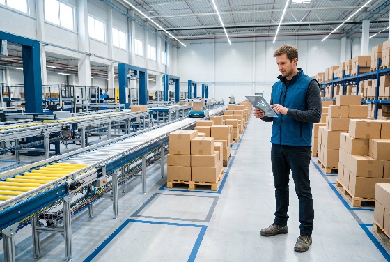 warehouse, manager, using, digital, tablet, monitor, inventory, and, automated, conveyor, systems, modern, distribution, center, logistics, worker, technology, industry, factory, supply, chain, storage, shipping, automation, boxes, pallets, industrial, business, management, smart, efficiency, professional, male, man, standing, monitoring, data, e-commerce, fulfillment, production, manufacturing, equipment, infrastructure, construction