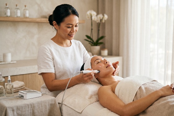 professional, asian, aesthetician, performing, facial, skin, treatment, client, luxury, spa, skincare, beautician, wellness, beauty, woman, clinic, rejuvenation, hydrafacial, relaxation, pampering, healthy, care, procedure, equipment, salon, face, dermatology, cosmetic, therapy, health, lifestyle, anti-aging, glowing, clean, medical, service, people, female, healthcare