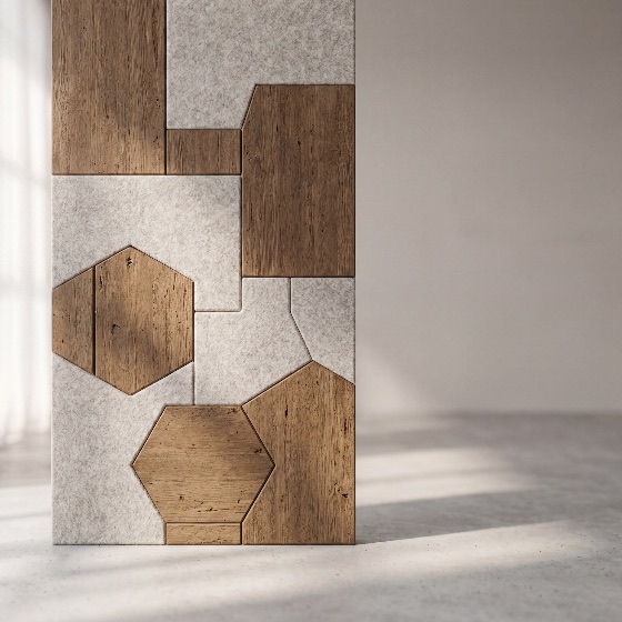 contemporary, architectural, partition, featuring, puzzle, wooden, hexagons, and, textured, gray, panels, standing, bright, minimalist, room, with, soft, sunlight, shadows, the, floor, wood, felt, geometric, hexagon, wall, panel, interior, design, modern, architecture, texture, pattern, timber, oak, acoustic, fabric, stone, concrete, jigsaw, mosaic, abstract, decor, decorative, light, shadow, window, studio, indoor, backdrop, background, mockup, construction, renovation, luxury, eco-friendly, natural, sustainable, craftsmanship, home, office, furniture, aesthetic, backgrounds, textures