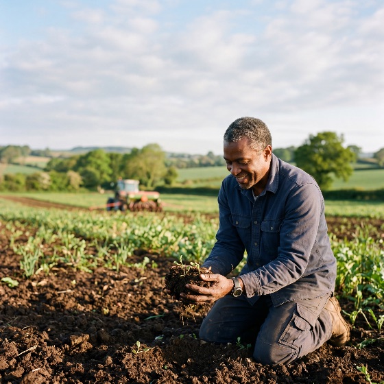 smiling, african, american, farmer, holding, young, seedling, rich, soil, sunny, day, the, field, agriculture, growth, planting, farming, nature, earth, sustainability, rural, tractor, organic, environment, man, black, hands, dirt, crop, harvest, spring, summer, landscape, work, labor, food, production, ecology, green, life, hope, success, small, business, local, farm, countryside, outdoors, plant, gardening, cultivation, fertile, ground, lifestyle, landscapes