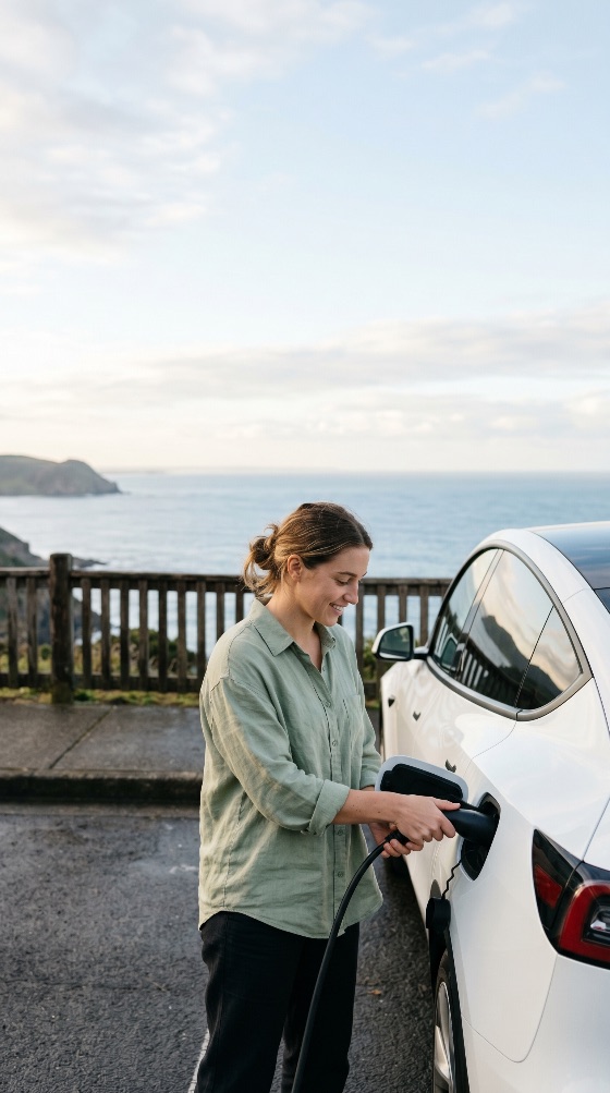 young, woman, charging, her, electric, car, scenic, coastal, lookout, with, ocean, views, sustainable, travel, coast, road, trip, lifestyle, green, energy, environment, transportation, vehicle, station, nature, eco-friendly, clean, automotive, white, smiling, happy, outdoors, sea, renewable, battery, power, plug-in, mobility, electricity, zero, emissions, modern, technology, vacation, future, carbon, footprint, climate, change, vehicles