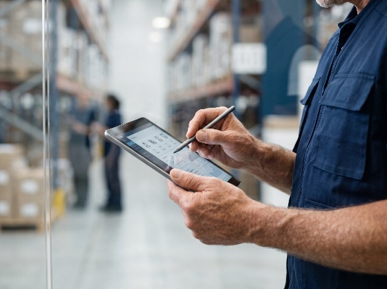 modern, warehouse, worker, using, digital, tablet, and, stylus, for, inventory, management, logistics, tracking, large, distribution, center, technology, supply, chain, industrial, storage, business, professional, shipping, data, efficiency, industry, male, hand, close-up, screen, software, app, commerce, retail, wholesale, stock, shelves, organization, productivity, workplace, employee, manager, blue, collar, uniform, construction
