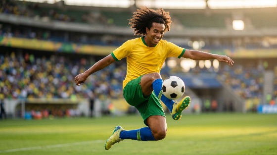 professional, soccer, player, yellow, and, green, uniform, jumping, kick, ball, crowded, stadium, football, athlete, action, jump, sport, match, competition, brazil, jersey, skill, technique, grass, field, crowd, fans, game, championship, athletic, man, male, smiling, happy, goal, dribble, outdoor, daylight, performance, energy, excitement, tournament, lifestyle, hobby, fitness, training, exercise, movement, dynamic, leisure, entertainment, world, cup, sports