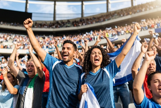 excited, sports, fans, cheering, and, celebrating, victory, crowded, stadium, crowd, celebration, soccer, football, excitement, blue, jersey, people, match, game, arena, spectator, emotion, happiness, success, support, team, goal, win, outdoor, daylight, diverse, community, arms, raised, shouting, joy, competition, event, audience, grandstand, bleachers, fanatical, loyalty, passion, togetherness, winning, championship, tournament, fitness