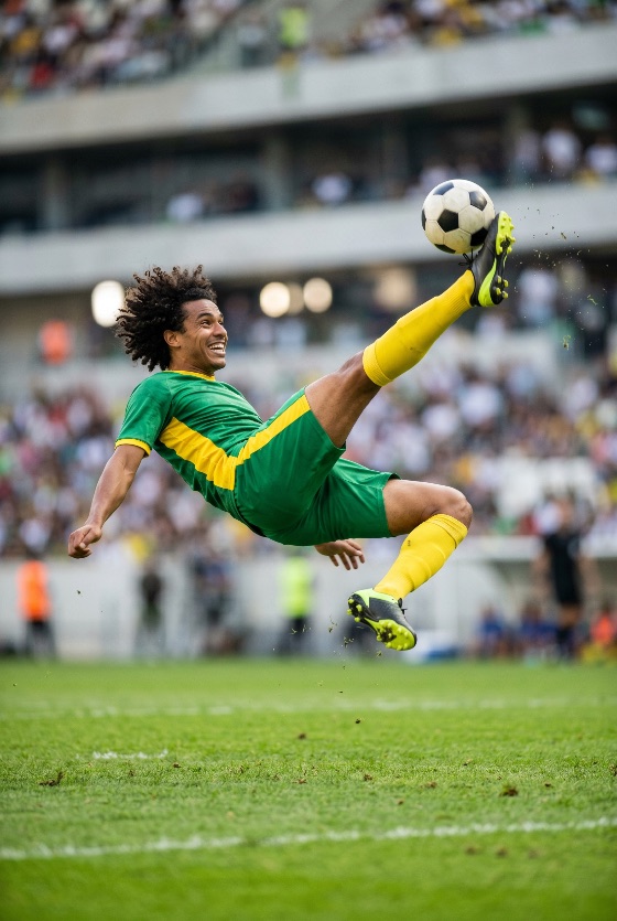 professional, soccer, player, performing, spectacular, bicycle, kick, crowded, stadium, during, match, football, athlete, overhead, action, sport, game, competition, mid-air, jump, skill, athletic, man, male, green, yellow, uniform, jersey, ball, pitch, field, grass, arena, crowd, spectators, goal, movement, dynamic, agility, power, performance, tournament, league, cleats, sportsmanship, outdoor, daylight, sports, fitness