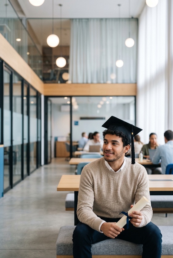 proud, young, male, graduate, wearing, mortarboard, and, holding, diploma, modern, coworking, office, space, graduation, student, education, success, achievement, career, professional, cap, man, smiling, ambitious, future, university, college, certificate, degree, learning, business, corporate, lifestyle, indoor, people, diversity, goal, accomplishment, pride, happy, academic, study, library, workspace, job, employment, opportunity, growth, development, training, skills, qualification, adult