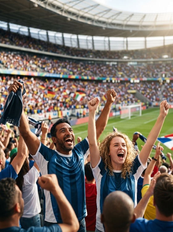 excited, diverse, soccer, fans, cheering, and, celebrating, goal, packed, football, stadium, celebration, sports, crowd, excitement, victory, match, people, man, woman, emotion, passion, team, jersey, audience, spectator, game, arena, outdoor, happiness, joy, support, winning, competition, event, atmosphere, community, blue, white, scarf, shouting, yelling, arms, raised, success, championship, tournament, world, cup, league, energetic, lifestyle