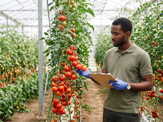 african, american, agronomist, inspecting, ripe, red, tomatoes, greenhouse, with, clipboard, farmer, agriculture, inspection, organic, farming, vegetable, harvest, food, worker, plantation, quality, control, sustainable, black, man, professional, growth, nature, rural, horticulture, produce, fresh, healthy, crop, gardening, agribusiness, plant, vine, gloves, research, science, technology, environment, glasshouse, landscapes