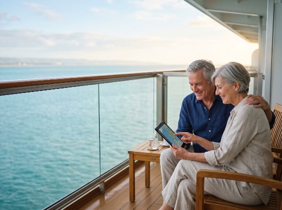 happy, senior, couple, using, tablet, cruise, ship, balcony, overlooking, the, ocean, vacation, travel, retirement, happiness, elderly, lifestyle, tourism, luxury, technology, sea, together, smiling, planning, navigation, map, holiday, adventure, active, seniors, romantic, voyage, deck, outdoor, daytime, summer, leisure, relaxation, digital, nomad, connectivity, man, woman, gray, hair, mature, view, coastline, water, boat, passenger, people