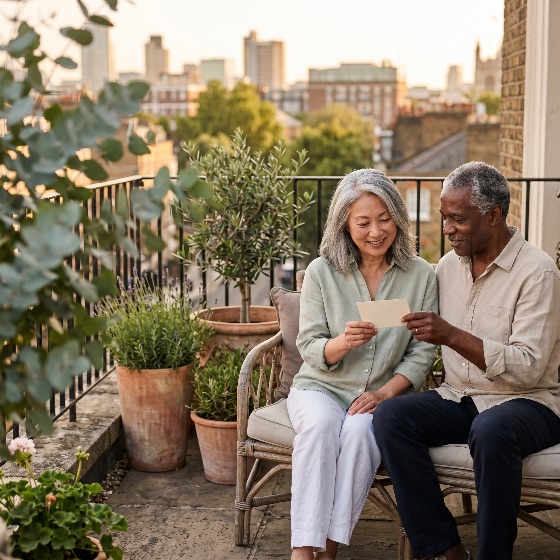 happy, senior, interracial, couple, reminiscing, over, photograph, city, balcony, sunset, diverse, retirement, terrace, rooftop, skyline, memories, smiling, love, relationship, lifestyle, urban, plants, garden, outdoor, leisure, togetherness, asian, woman, black, man, elderly, aging, romance, peaceful, home, domestic, life, nostalgic, golden, hour, view, multi-ethnic, living, together, happiness, affection, cityscape, potted, memory, looking, photo, citizens, mature, people