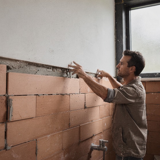 male, construction, worker, installing, drywall, panel, over, terraco, side, view, skilled, builder, craftsman, white, wall, red, terracotta, brick, during, interior, room, renovation, and, the, carefully, aligning, board, with, mortar, visible, structure, bright, mason, home, improvement, remodeling, handyman, man, work, site, adult, repair, building, plasterboard, cement, block, masonry, brickwork, job, labor, tradesman, diy, project, skill, professional, indoor, clay, tile, concrete, house, architecture, real, estate, industrial