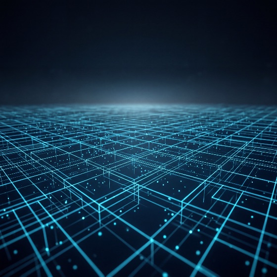 abstract, futuristic, digital, grid, landscape, with, glowing, blue, lines, and, particles, representing, big, data, connectivity, artificial, intelligence, technology, background, network, connection, cyber, internet, science, future, communication, information, light, virtual, reality, cyberspace, perspective, neon, dark, binary, computer, web, electronic, tech, modern, design, pattern, matrix, structure, infrastructure, blockchain, cybersecurity, cloud, computing, visualization