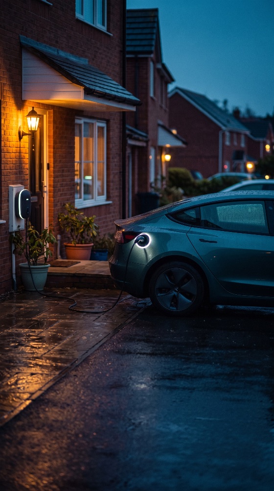 modern, electric, vehicle, parked, residential, driveway, chargin, car, plugged, into, wall-mounted, home, charging, station, suburban, brick, house, during, twilight, the, port, lights, with, illuminated, ring, connected, via, cable, wallbox, power, charger, under, warm, outdoor, lighting, scene, highlights, sustainable, energy, smart, technology, eco-friendly, transportation, and, convenient, solutions, dusk, night, eco, friendly, green, clean, parking, battery, zero, emissions, automobile, environment, future, electricity, mobility, evening, suburb, alternative, innovation, refueling, vehicles