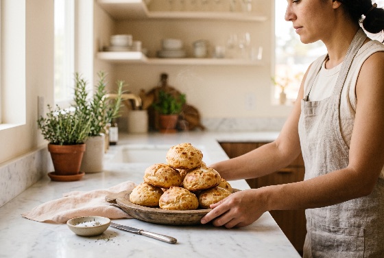 woman, linen, apron, presents, platter, freshly, baked, steaming, bread, rolls, bright, modern, kitchen, baking, fresh, homemade, hot, bakery, buns, breakfast, cooking, lifestyle, healthy, organic, rustic, wooden, tray, marble, countertop, rosemary, herbs, morning, light, food, pastry, gourmet, chef, baker, domestic, interior, meal, snack, golden, brown, delicious, savory, culinary, artisanal, presentation, serving, home, cozy, nutrition, appetizer, dinner, drink