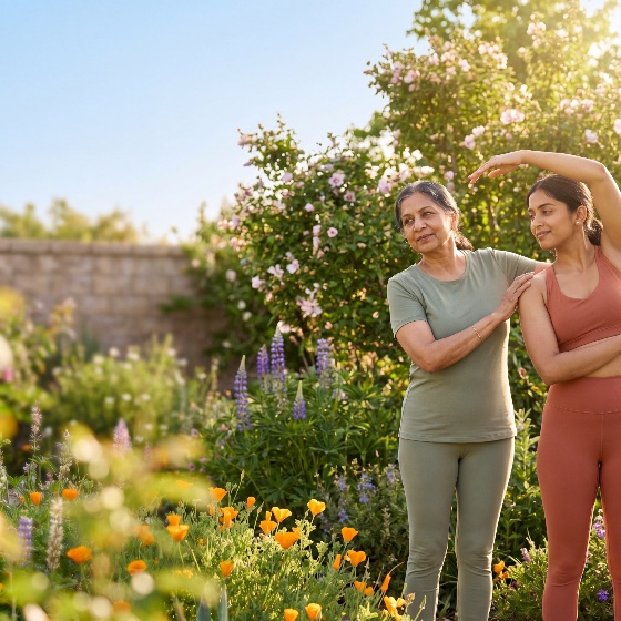 indian, mother, and, daughter, practicing, yoga, stretching, exercises, beautiful, blooming, flower, garden, sunny, day, focusing, health, wellness, family, bonding, outdoors, flowers, fitness, outdoor, exercise, senior, young, adult, activewear, leggings, mindfulness, peaceful, nature, park, lifestyle, workout, flexibility, training, coaching, assistance, together, happiness, wellbeing, summer, spring, poppies, lupines, ethnic, asian, south, women, two, people, healthy, vitality, leisure, relaxation, meditation, home