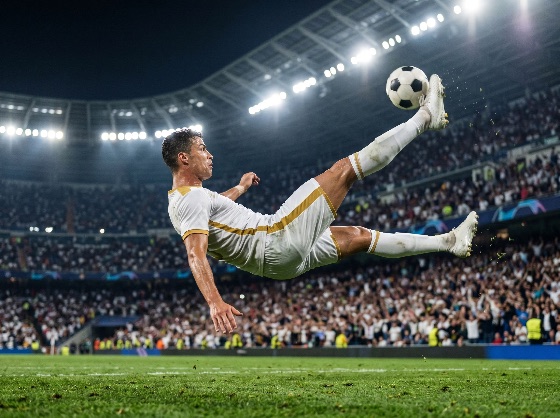 professional, soccer, player, performing, spectacular, bicycle, kick, crowded, stadium, night, football, overhead, athlete, match, game, lights, crowd, action, sports, goal, ball, athletic, competition, arena, grass, pitch, uniform, white, gold, skill, technique, championship, tournament, league, performance, power, energy, movement, dynamic, fitness, exercise, entertainment, spectator, fan, cheering, excitement, victory, success, team, sport