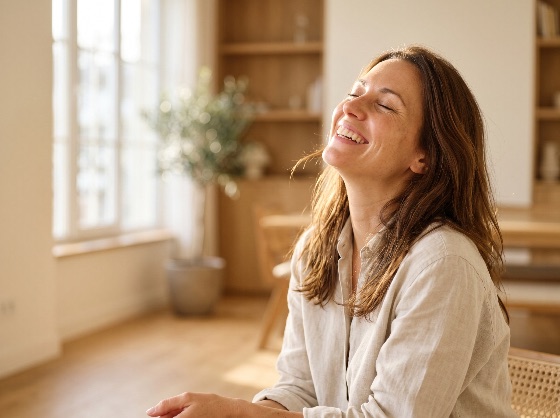 happy, woman, laughing, with, eyes, closed, sunlit, modern, room, joy, smile, lifestyle, home, interior, peaceful, relaxation, wellness, portrait, cheerful, sunlight, natural, beautiful, adult, serene, positive, emotion, contentment, freedom, well-being, casual, indoor, morning, bright, optimism, happiness, people