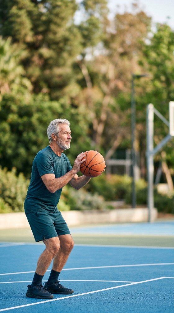 active, senior, man, with, grey, hair, and, beard, preparing, shoot, basketball, outdoor, court, sports, fitness, exercise, health, lifestyle, elderly, athlete, training, retirement, wellness, sportswear, summer, park, leisure, vitality, shooting, ball, player, male, person, fit, motivation, recreation, healthy, athletic, hobby, blue, daylight, activity, strength, aging, well, people